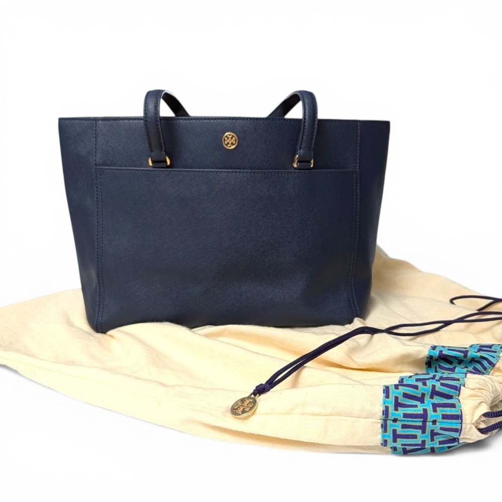 Tory Burch Robinson Tote Navy Saffiano Leather Shoulder Bag‎ Medium